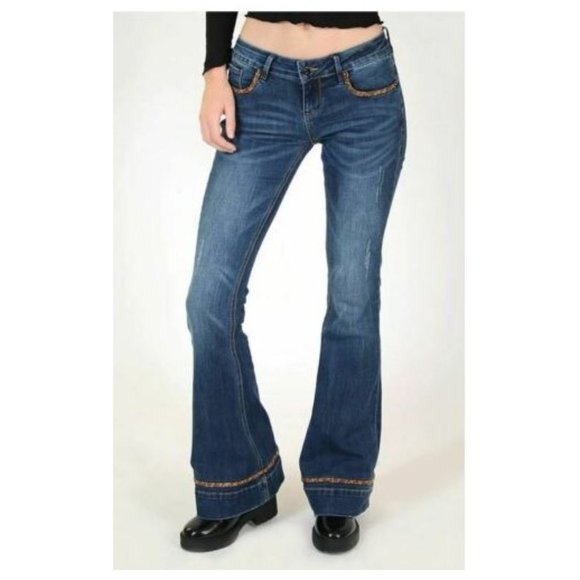 Grace in LA Jeans Women's Leopard Print Bell Bottom Flare Stretch Jeans - Picture 2 of 7